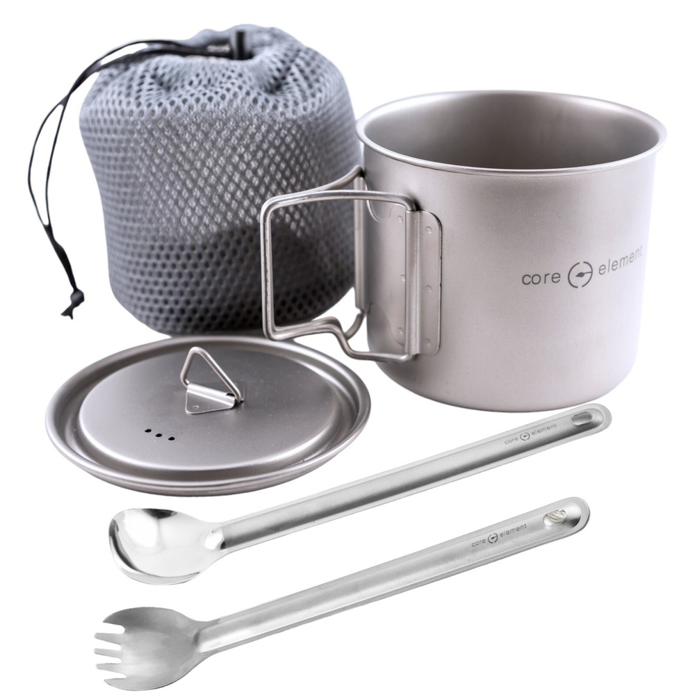 Bundle of‎ Titanium Cookware Ultralight 18oz 550ml Cup Mug Long Spoon Spork
